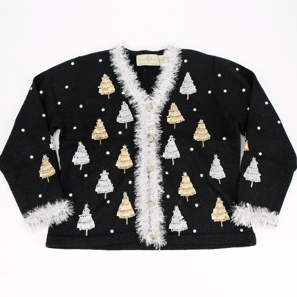 New Design Options Garland Trim Christmas Tree Cardigan Holiday Sweater M